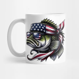 Bass American USA Flag Sunglasses 4th of July Fish Fishing Mug
